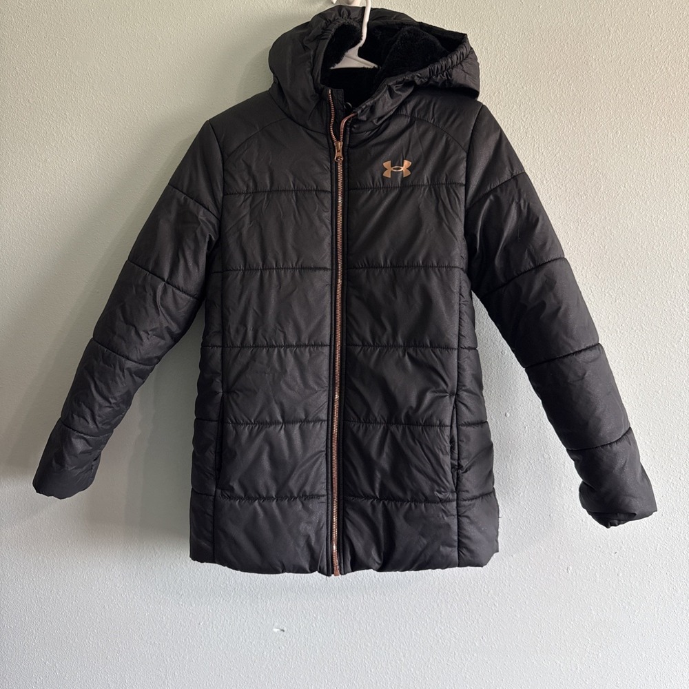 Under Armour Youth Girl's Large Willow Parka insulated winter jacket Black Gold
